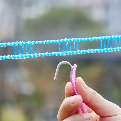 Adjustable Windproof Clothesline with Hooks - Portable Heavy Duty Travel Laundry Line for Outdoor, Backyard, Camping & Indoor Drying