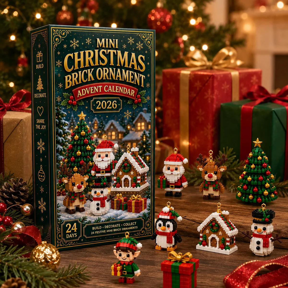 🎁🎄24-Day Mini Christmas Brick Ornament Advent Calendar | 24 Unique Buildable Holiday Ornaments to Create, Hang & Keep 🧱