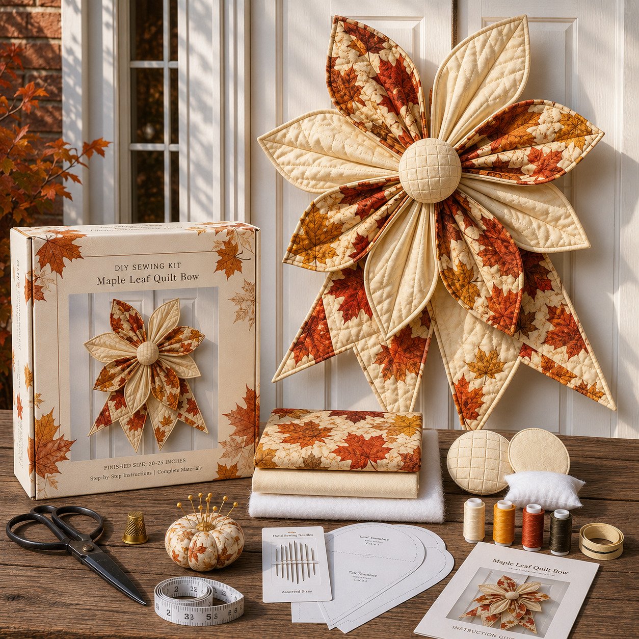 🎀 DIY Oversized Quilted Bow Sewing Kit – 23–25 in Seasonal Door Décor