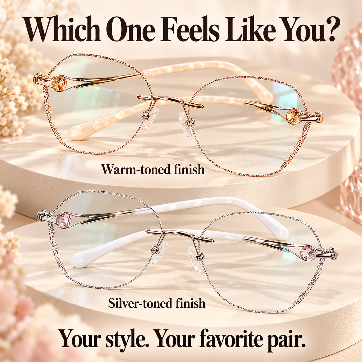👓✨ Women’s Sparkling Rimless Blue Light Reading Glasses