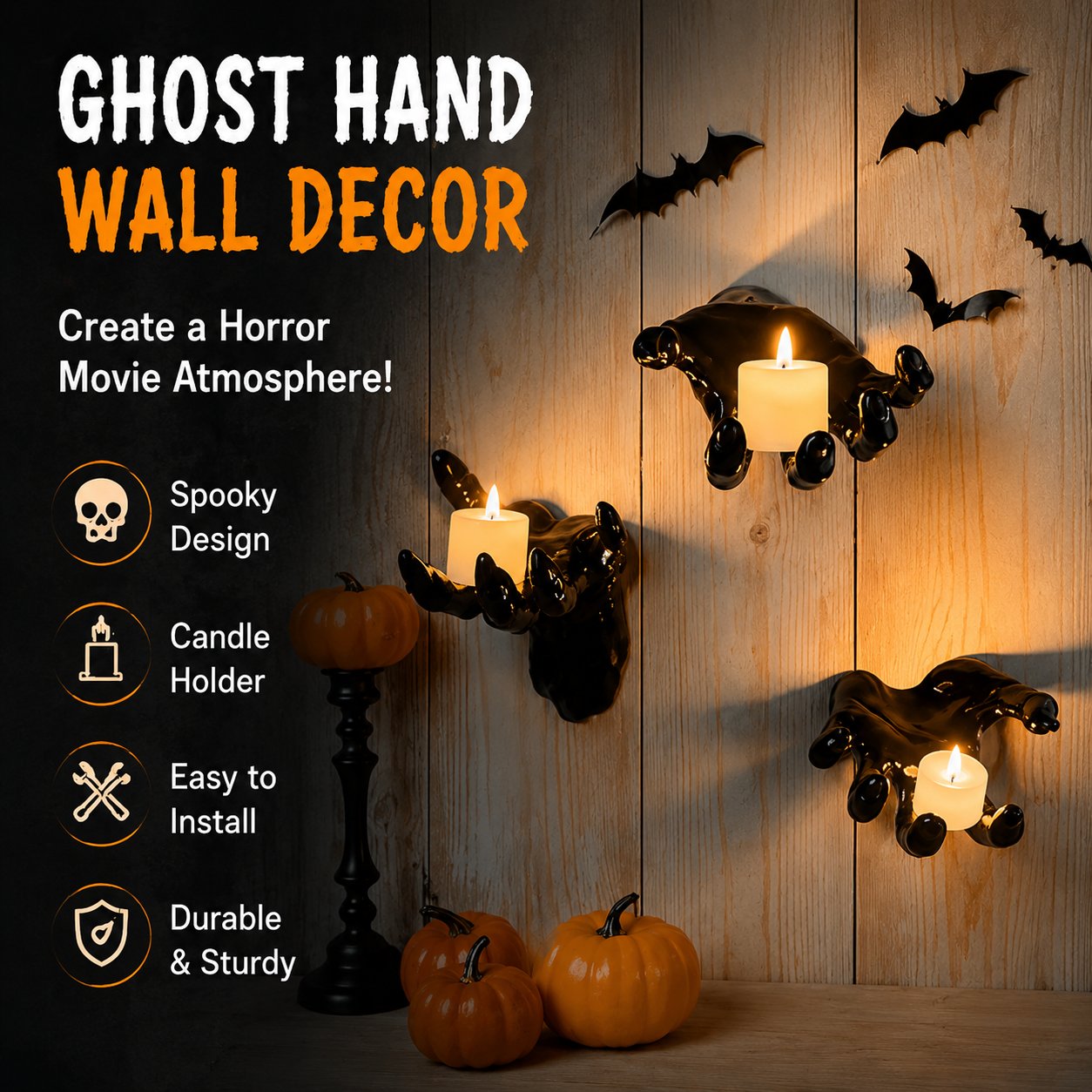 💖 Hot Sale 49%OFF👻Wall-Mounted Terrifying Severed Hand Ornament Set (3 Pcs) -🕯️Includes lit Candle