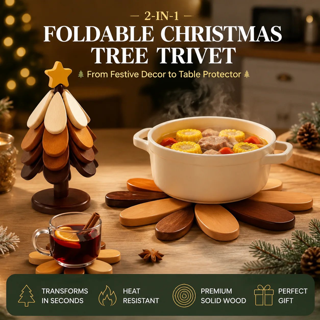 Wooden Tree Trivet – Cozy Table Decor & Heat Resistant Pot Holder