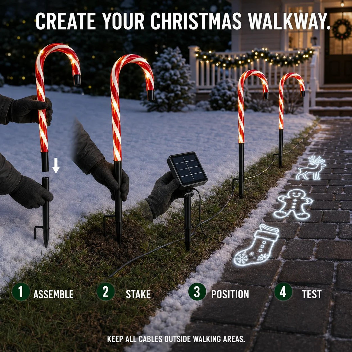 Solar Candy Cane Projector Pathway Lights – Light the Way to Christmas 🎄