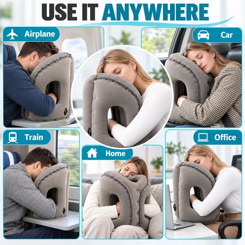 ✈️💤 Portable Inflatable Airplane Sleep Pillow — Forward & Side Rest Support