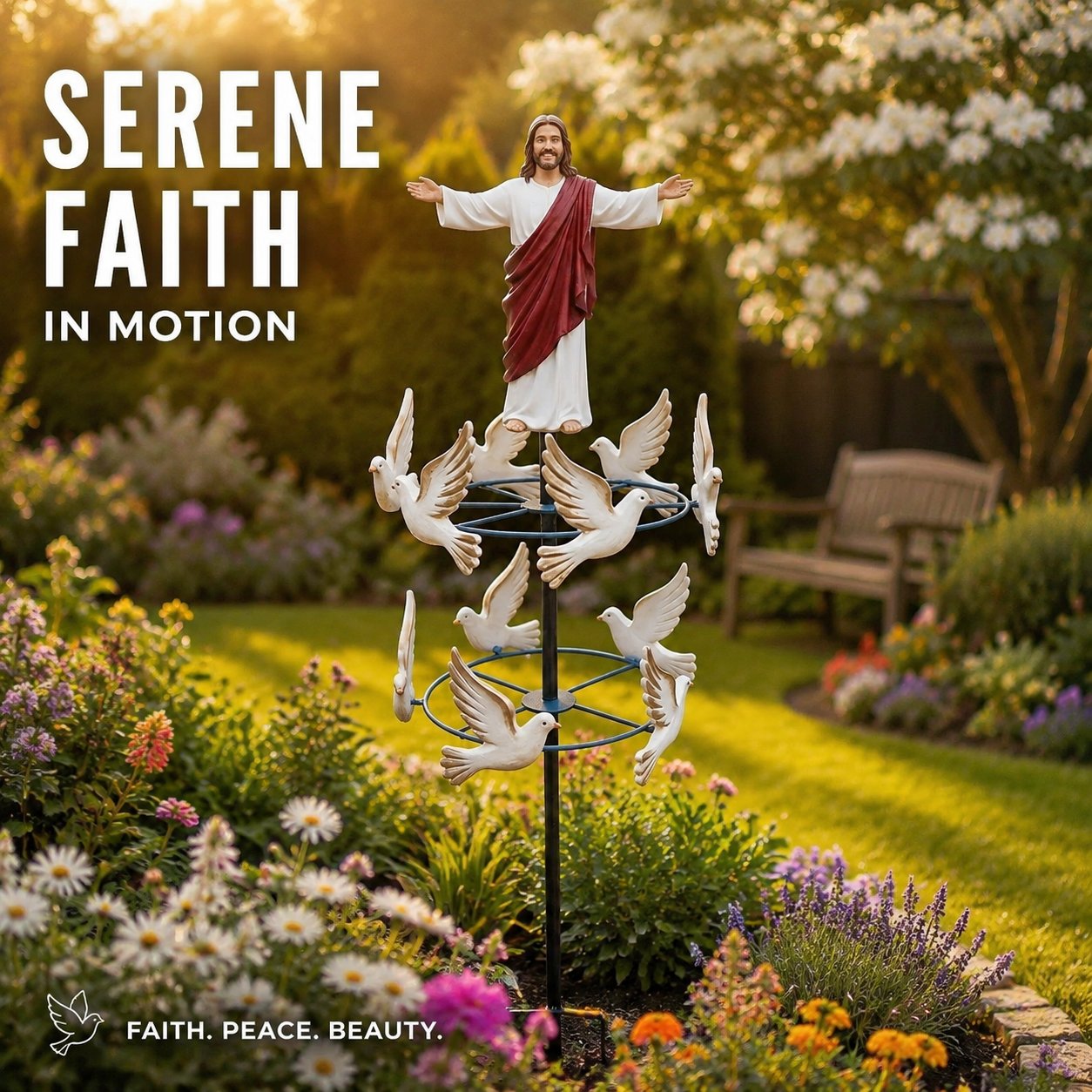 🔥HOT SALE 49% OFF✝️🙏🕊️The Divine Jesus & Holy Dove Garden Wind Spinner⛪🛐