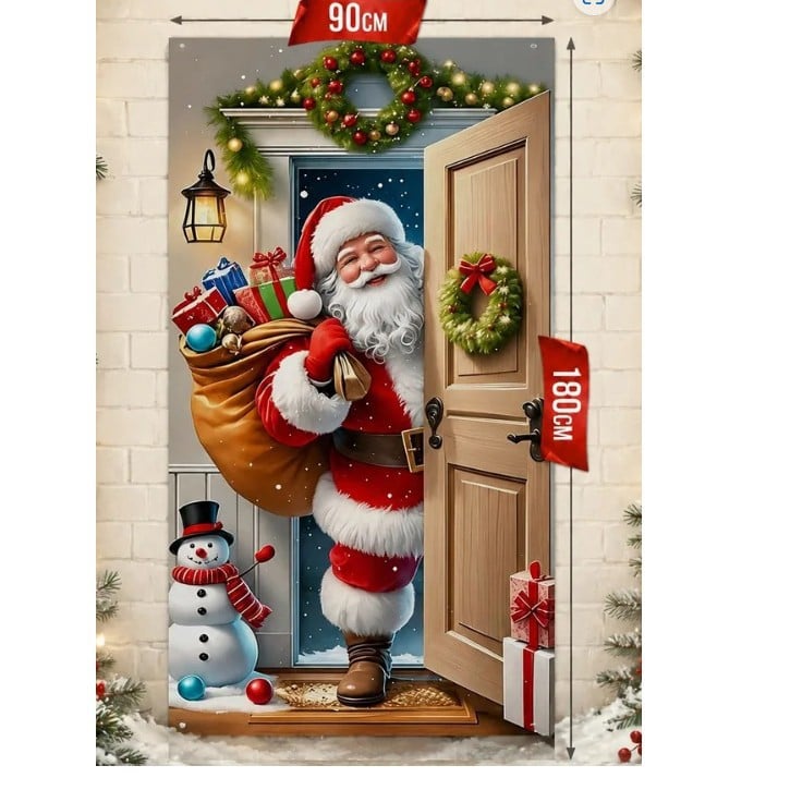 🌟Last day 50% OFF🎄Santa Christmas Door Cover with Elastic Edges | Reusable Holiday Decor🎅