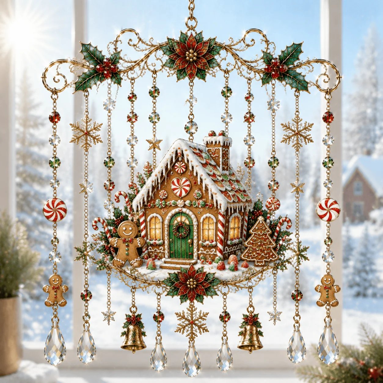 Christmas Stained Glass Window Hanging Suncatcher