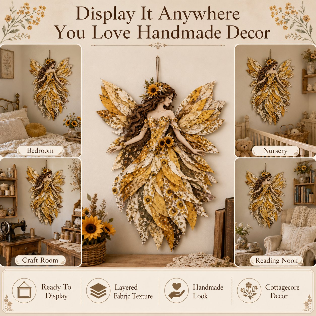🧚‍♀️🌸 Premium Fairy Patchwork DIY Kit | High-Quality Layered Fabric with Floral Wings DIY Handmade Fantasy Wall Decor ✨