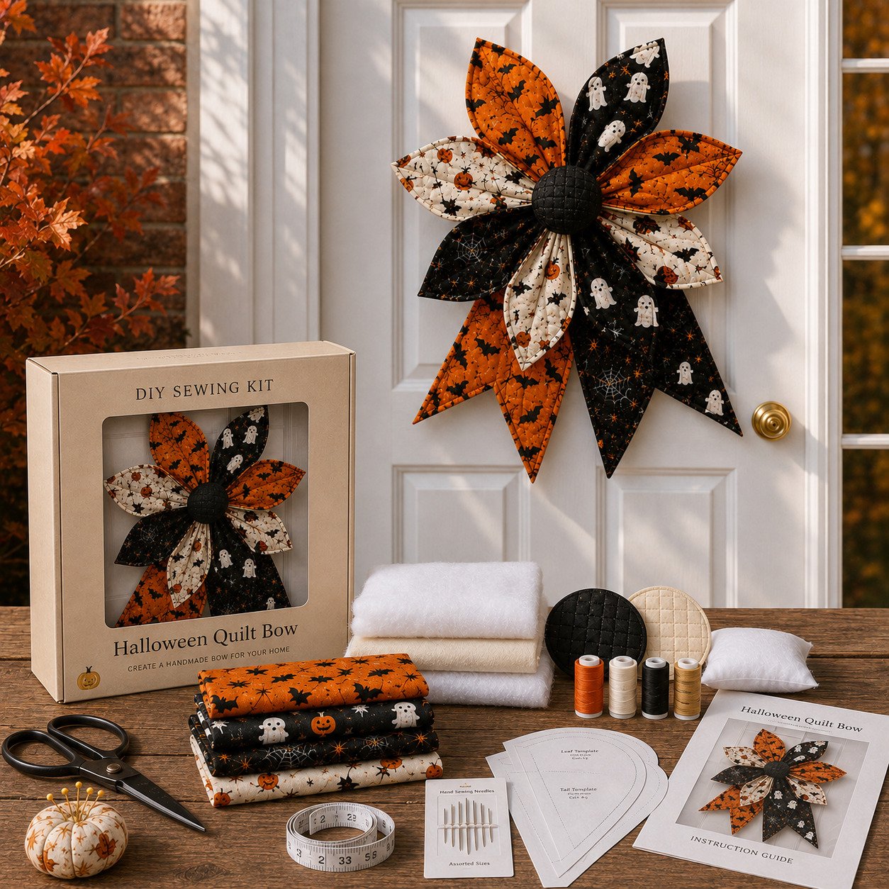 🎀 DIY Oversized Quilted Bow Sewing Kit – 23–25 in Seasonal Door Décor