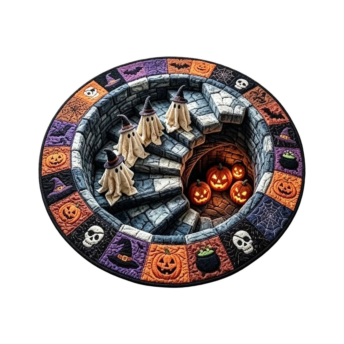 🔥🎁🔥 3D Haunted Staircase Round Rug – Spooky Halloween Optical Illusion 👻