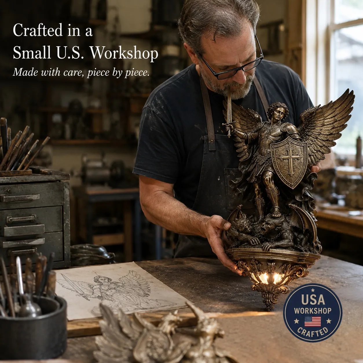 🔥LAST DAY 60% OFF⏰-St. Michael Guardian Angel Wall Light🕊️