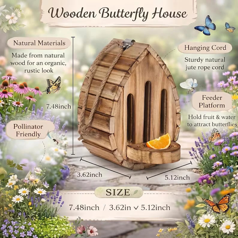 🎉Handmade Garden Butterfly House with Feeder Station🦋