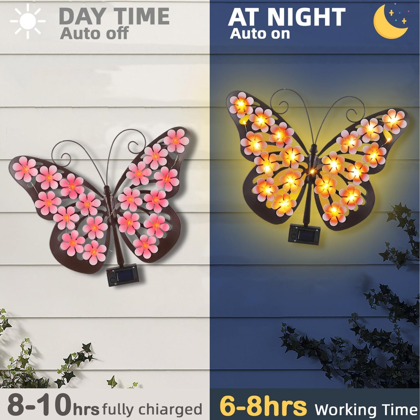 Solar Lights Outdoor Metal Butterfly Wall Decor