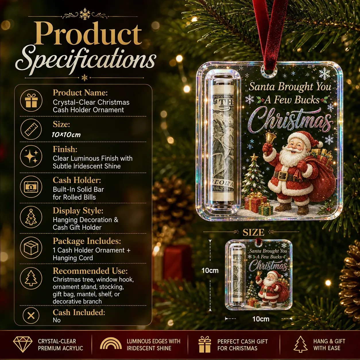 Christmas Cash Gift Ornament — Crystal Money Holder