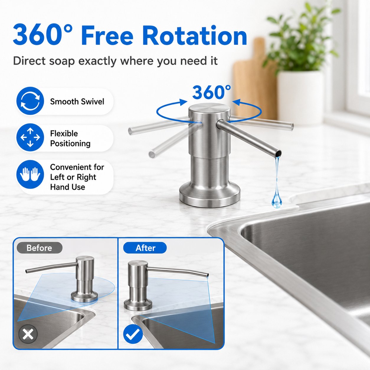 Built-In Sink Soap Dispenser with 39-Inch Extension Tube