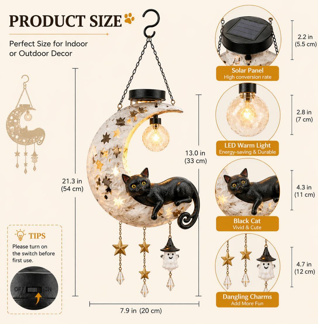 Black cat moon solar lantern dimensions