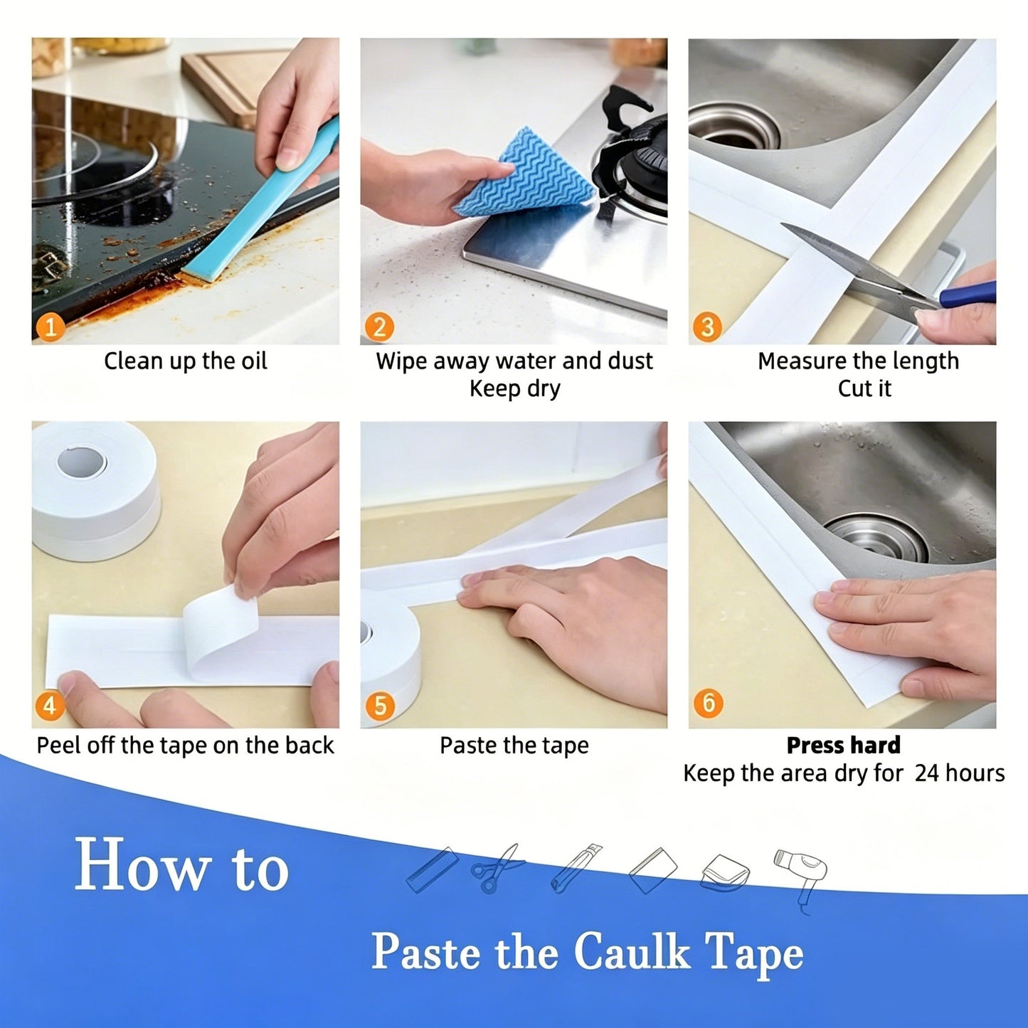 🚰 Self-Adhesive White Caulk Tape – PE Waterproof Sealant Strip, 5M Length, Strong Adhesion, Easy-to-Apply for Bathroom & Kitchen Edge Protection