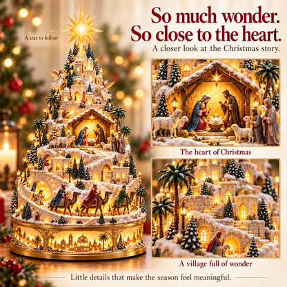 ✝️ 🏆 60,000+ Sold - 🎄Illuminated Bethlehem Nativity Village Tree💙🙏 Last Day 50% OFF – Lighted Christian Christmas Centerpiece