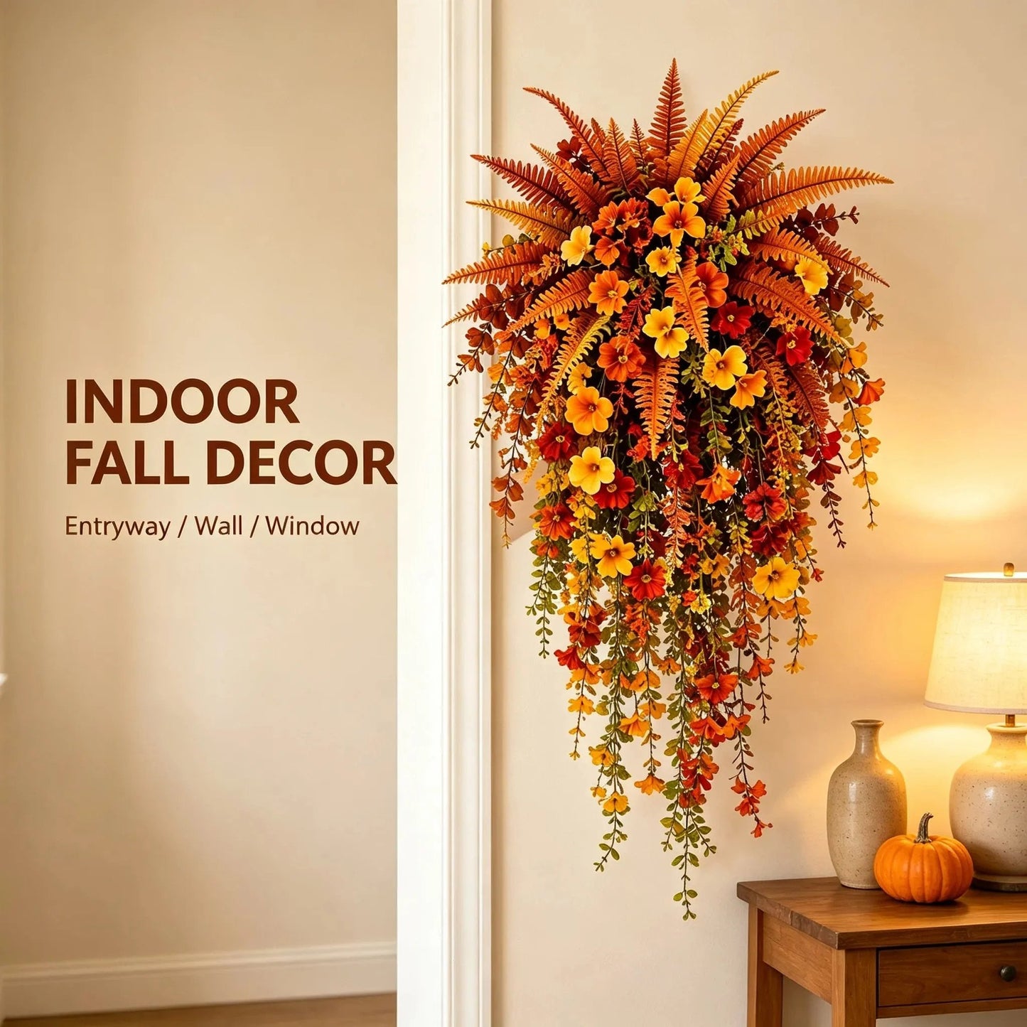 🍂 ARTIFICIAL FALL HARVEST HANGING BASKET - AUTUMN PORCH & DOOR DECORATION
