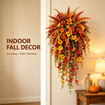 🍂 ARTIFICIAL FALL HARVEST HANGING BASKET - AUTUMN PORCH & DOOR DECORATION