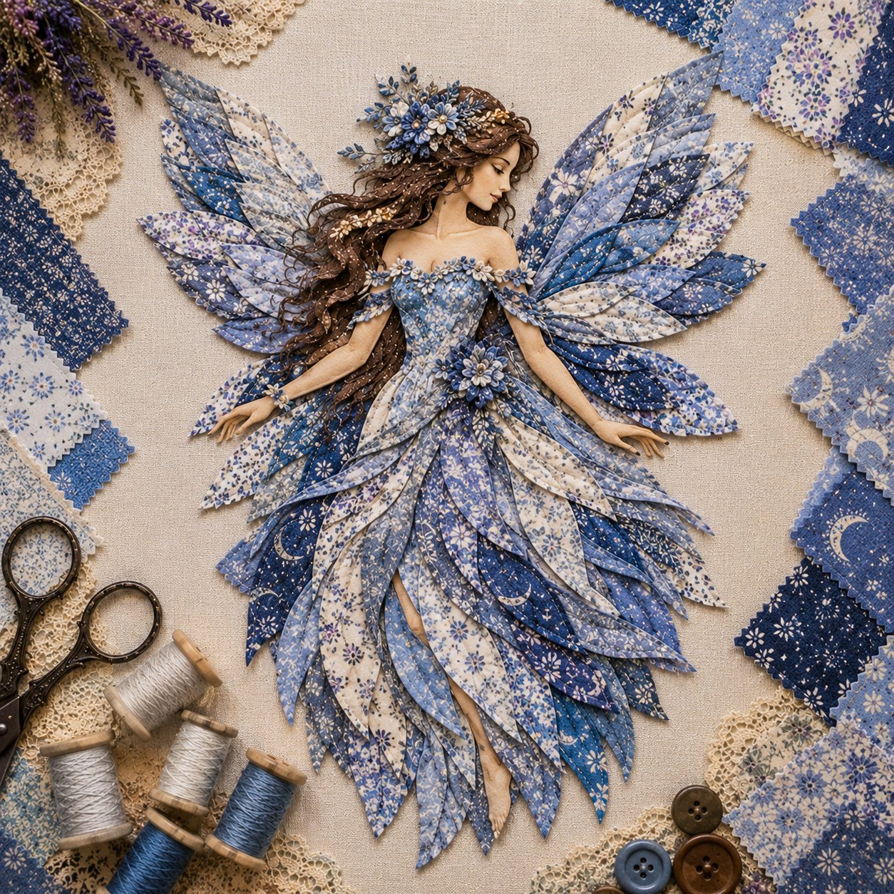🧚‍♀️🌸 Premium Fairy Patchwork DIY Kit | High-Quality Layered Fabric with Floral Wings DIY Handmade Fantasy Wall Decor ✨