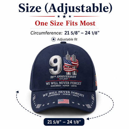 ⚡️9/11 25th Anniversary We Will Never Forget Embroidered Memorial Baseball Cap – Unisex Patriotic Memorial Hat🧢 100% Cotton