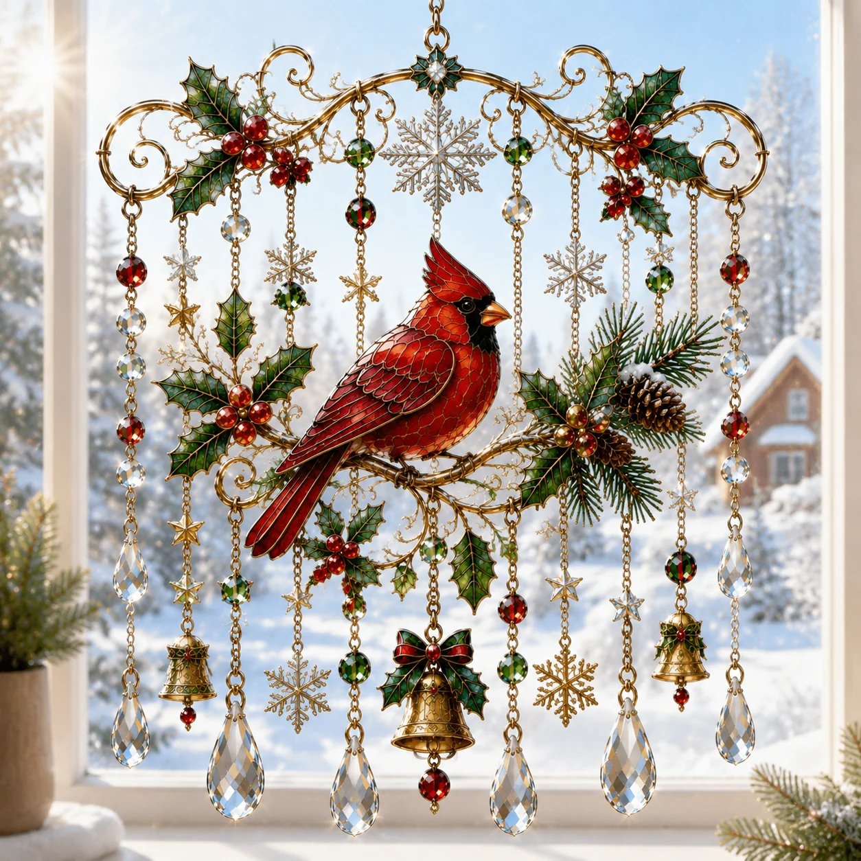 Christmas Stained Glass Window Hanging Suncatcher
