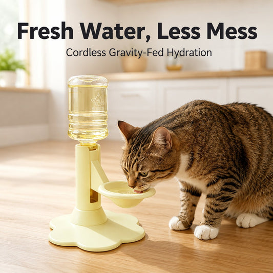 ✨ Gravity Cat Water Dispenser 🐱Cordless Raised Pet Water Bowl Anti-Spill ⚡No Electricity Needed