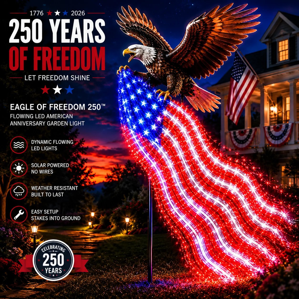 🔥Buy 2 Get 20% OFF🔥🦅 250th Anniversary Special – Eagle of Freedom Solar Garden Light