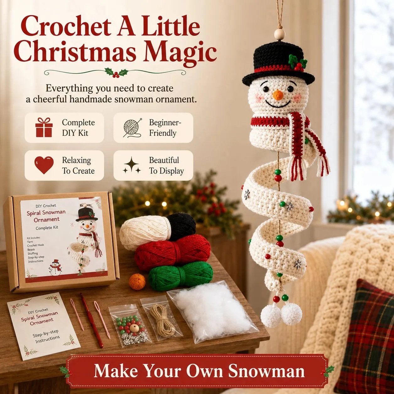 ☃️ DIY Spiral Crochet Snowman Kit