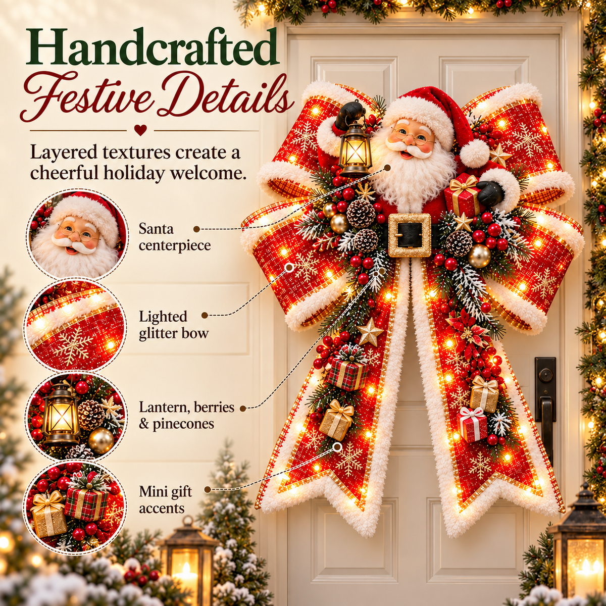 🎀🎄 Christmas Magic Bow Door Hangers – Oversized Light-Up Holiday Bows in 6 Festive Styles