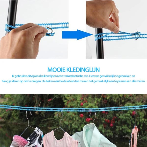 Adjustable Windproof Clothesline with Hooks - Portable Heavy Duty Travel Laundry Line for Outdoor, Backyard, Camping & Indoor Drying