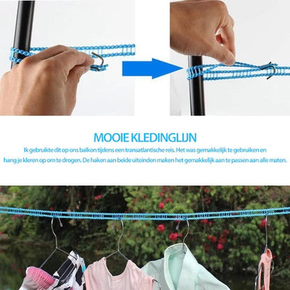 Adjustable Windproof Clothesline with Hooks - Portable Heavy Duty Travel Laundry Line for Outdoor, Backyard, Camping & Indoor Drying