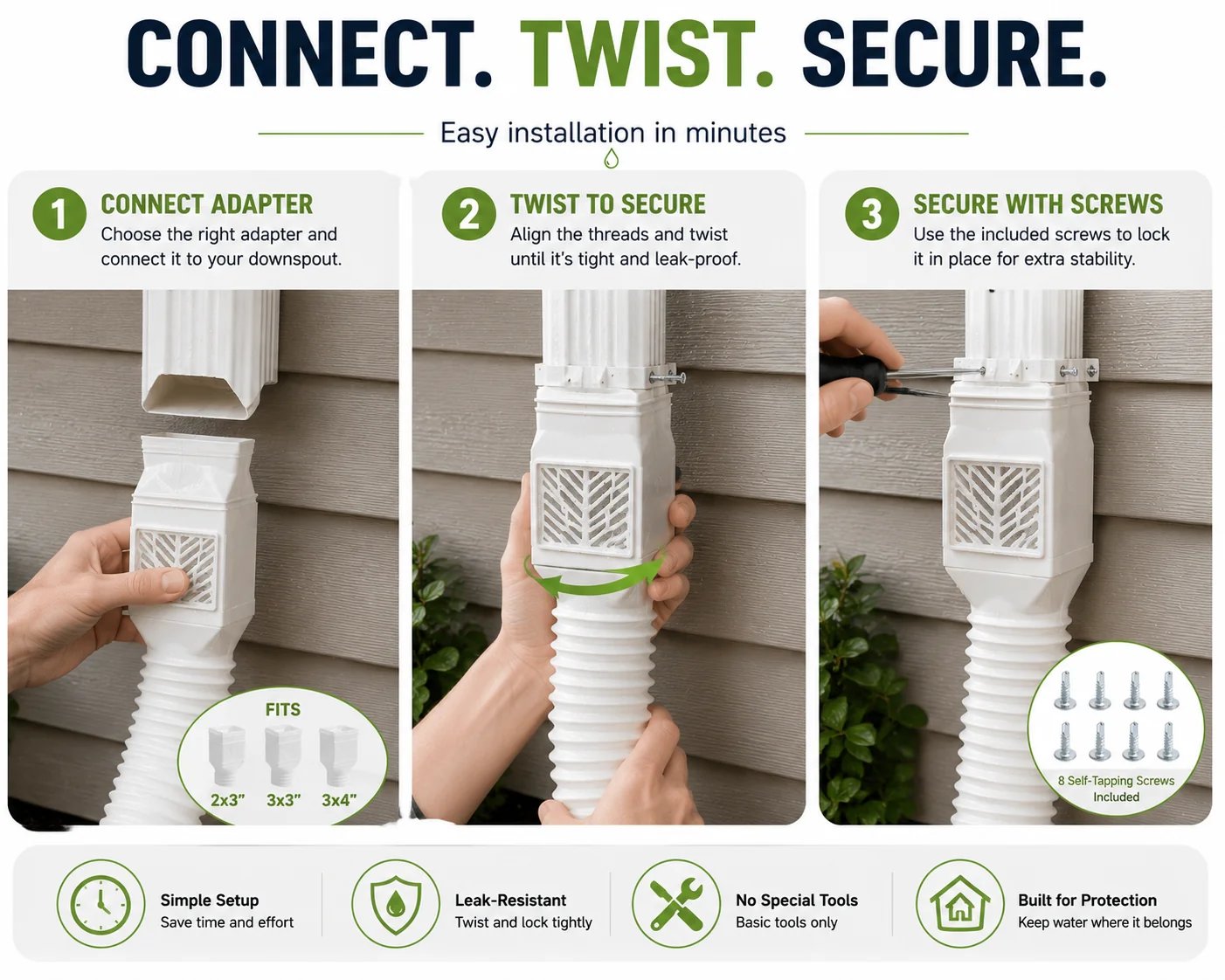 🎉🏡 Flexible Rain Gutter Downspout Extension Kit  – Adjustable 22"-63" Drain Pipe with Leaf Filter for Foundation Protection