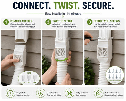 🎉🏡 Flexible Rain Gutter Downspout Extension Kit  – Adjustable 22"-63" Drain Pipe with Leaf Filter for Foundation Protection