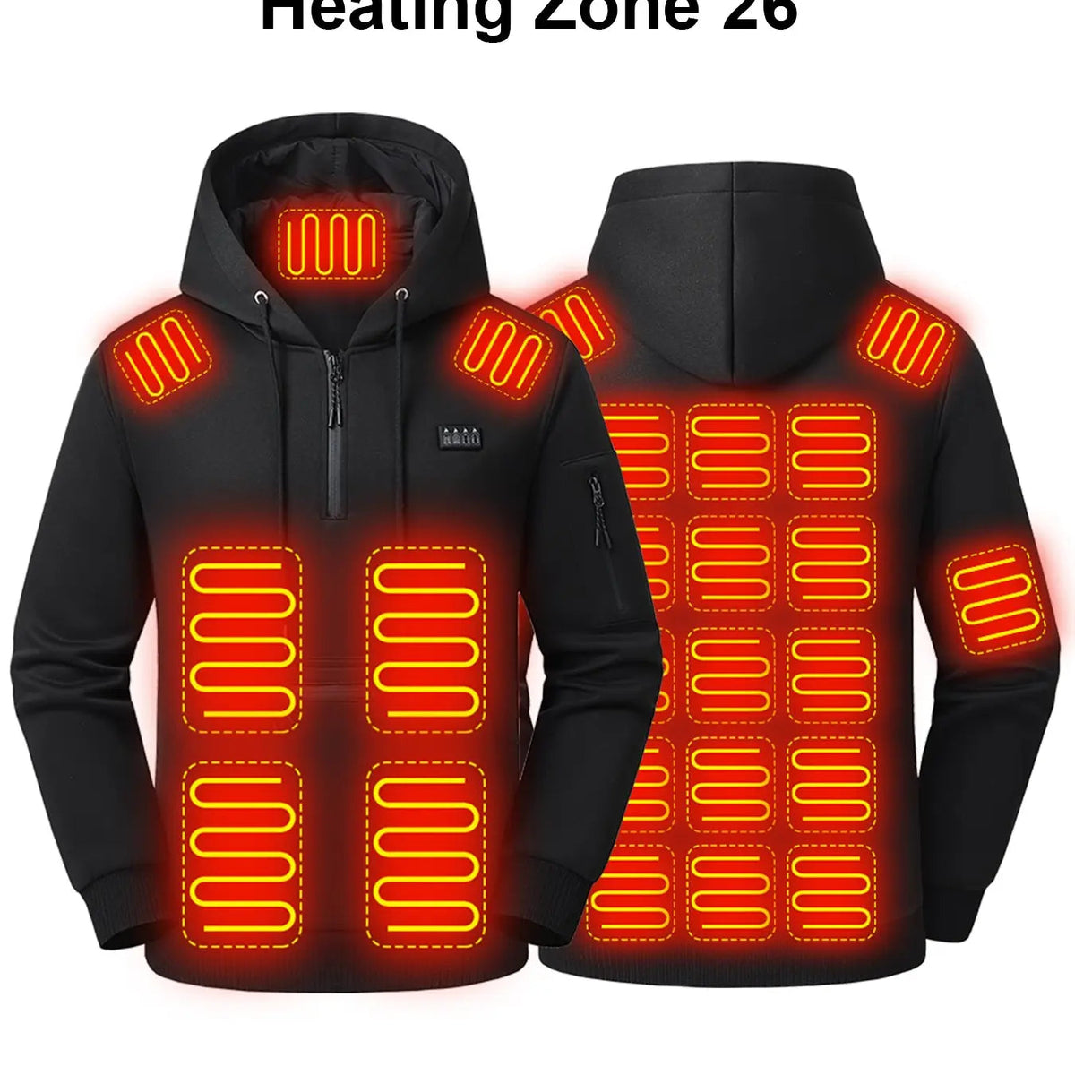 Men's Heated Hoodie – 26 Heating Zones, USB Powered Half-Zip Pullover with Arm Pocket (Power Bank Sold Separately)