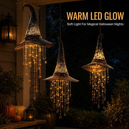 3-Piece Lighted Witch Hat Set with Cascading Stars