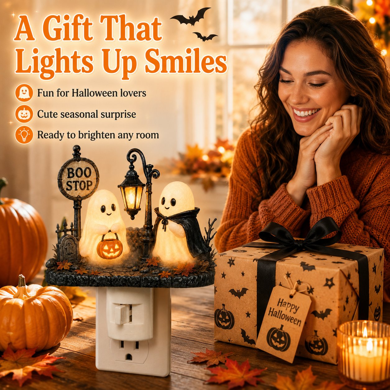 🎉👻🎃 Boo Stop Ghosts Plug-In Halloween Night Light