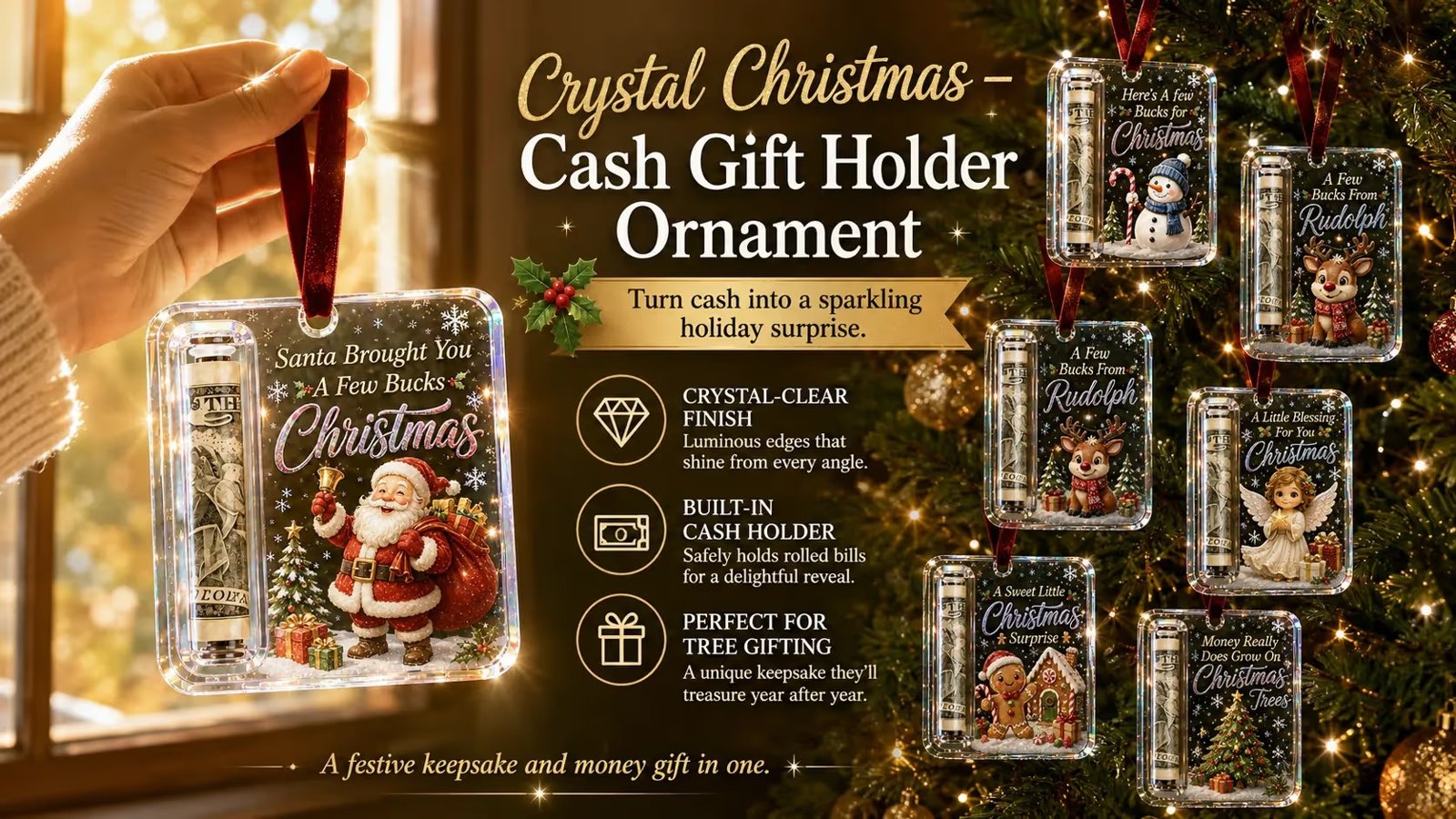 Christmas Cash Gift Ornament — Crystal Money Holder