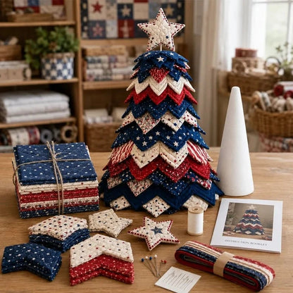🔥 🎄Americana Christmas Tree Quilt Kit – Easy Layered Fabric Holiday Décor for Quilting Lovers