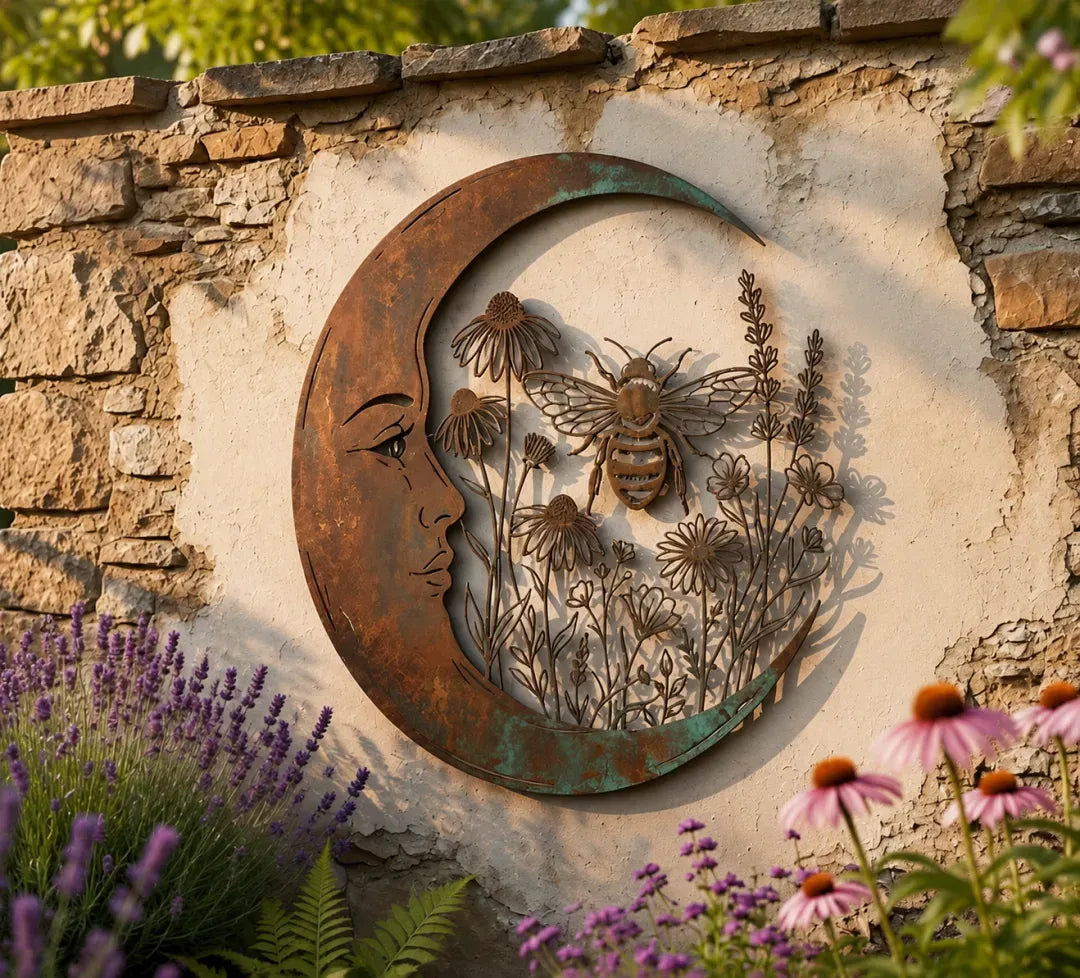 ⏰ LAST DAY  - Handcrafted Metal Crescent Moon Owl Wall Art 🌙🦉 A Timeless Garden Accent Inspired by Nature