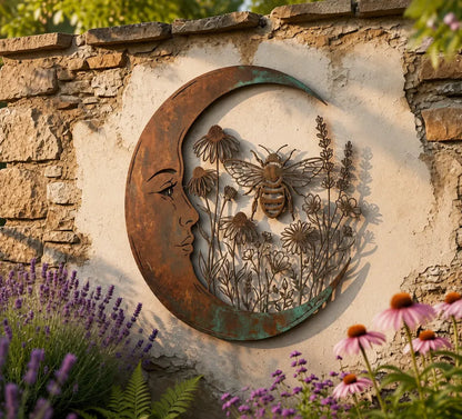 ⏰ LAST DAY  - Handcrafted Metal Crescent Moon Owl Wall Art 🌙🦉 A Timeless Garden Accent Inspired by Nature