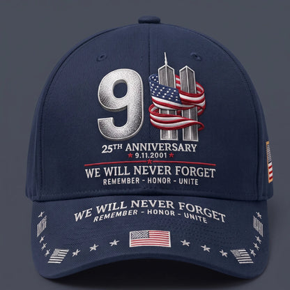 ⚡️9/11 25th Anniversary We Will Never Forget Embroidered Memorial Baseball Cap – Unisex Patriotic Memorial Hat🧢 100% Cotton