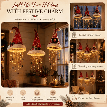 🎅 Lighted Santa Hat Hanging Chandelier 🎄 | 3 Styles Warm LED Christmas String Light | Indoor Outdoor Porch Holiday Decor Gift