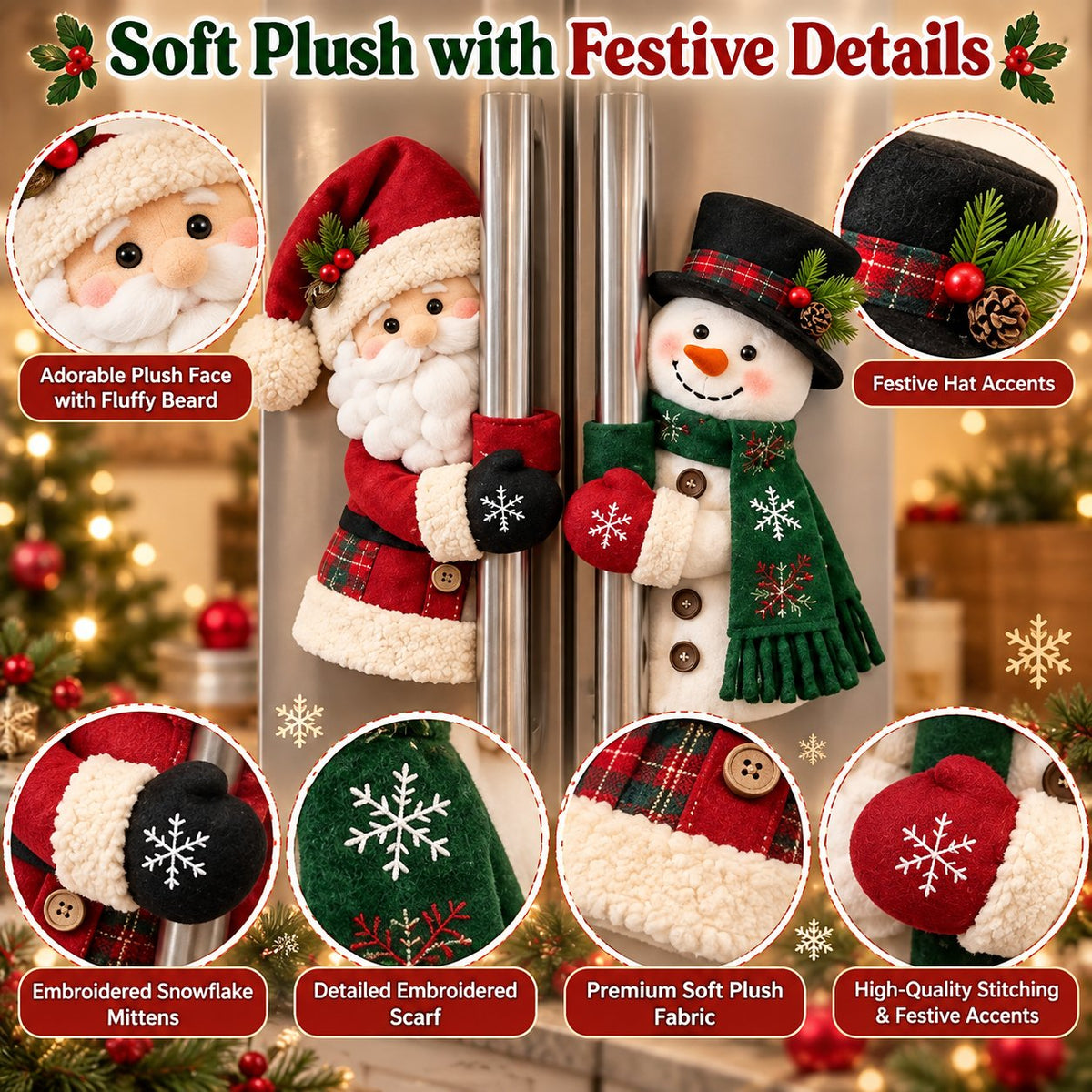 🎅Christmas Door Handle Covers – Santa & Snowman Plush Door Knob Decorations