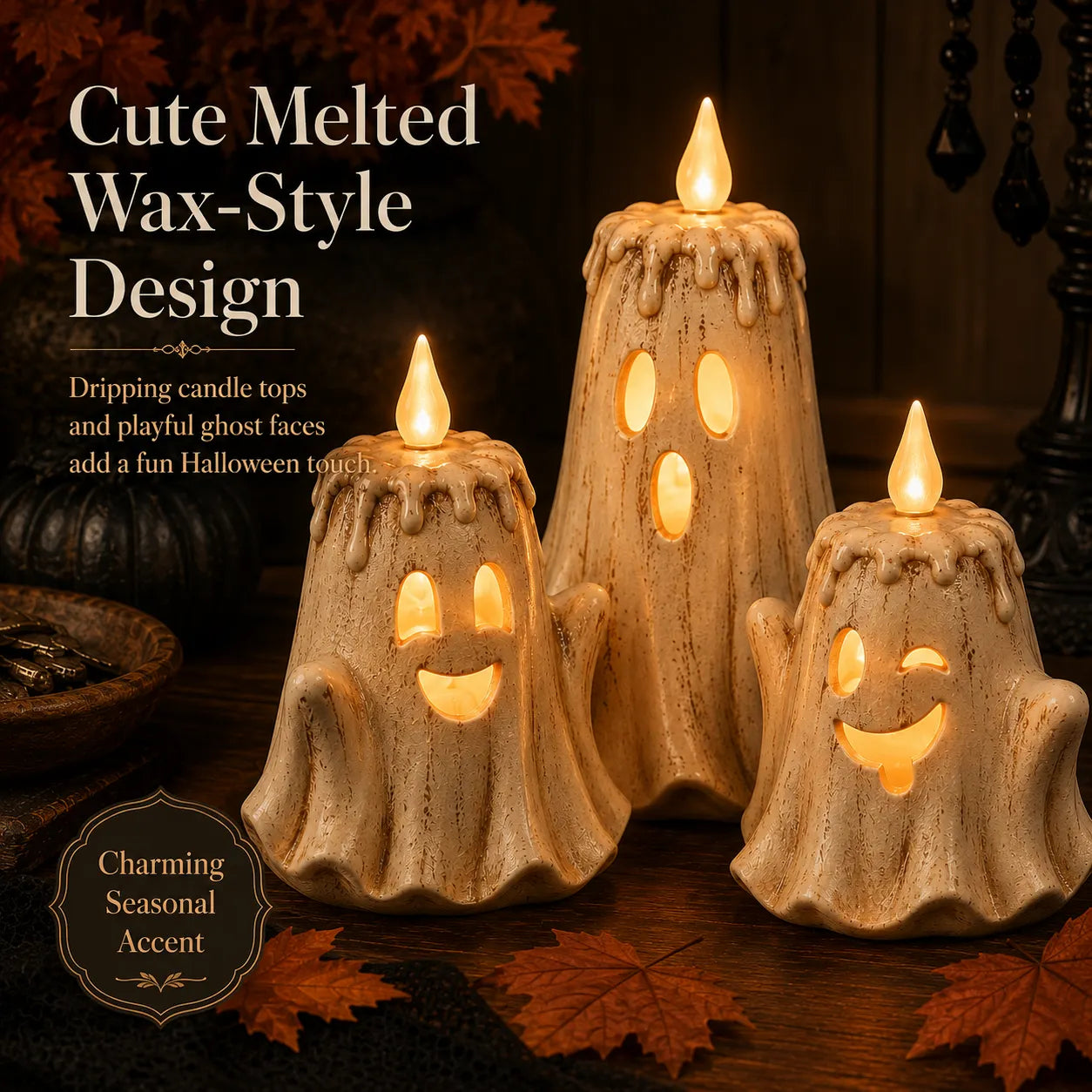 3-Piece Halloween Ghost Flameless Candle Set with Remote Timer