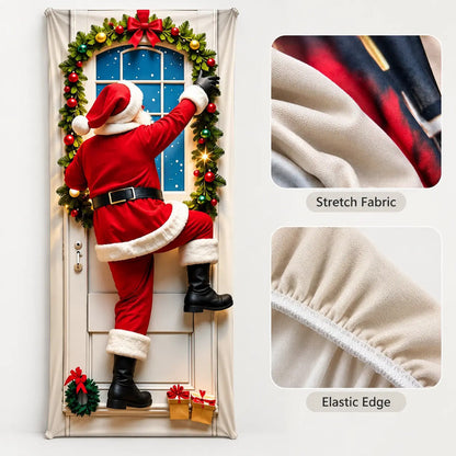 ✨🦌Christmas Door Cover - Stretch Fit Santa & Reindeer Door Decoration with 4-Side Elastic Edges🎅
