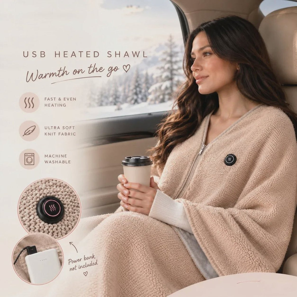 Wearable Heated Shawl 3 Heat Levels Portable Thermal Wrap