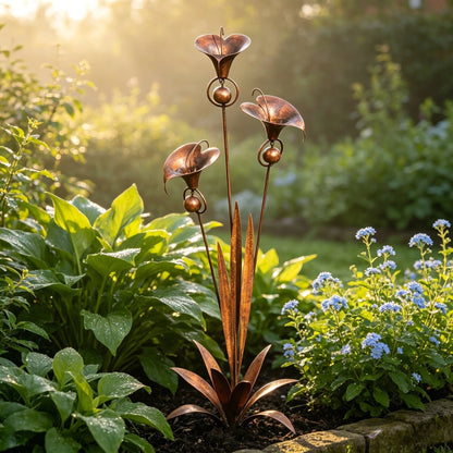 ⏰ 30% OFF – Limited Time Only✨🌼Flamed Copper Three Calla Lilies Garden Stake with Bells🔔