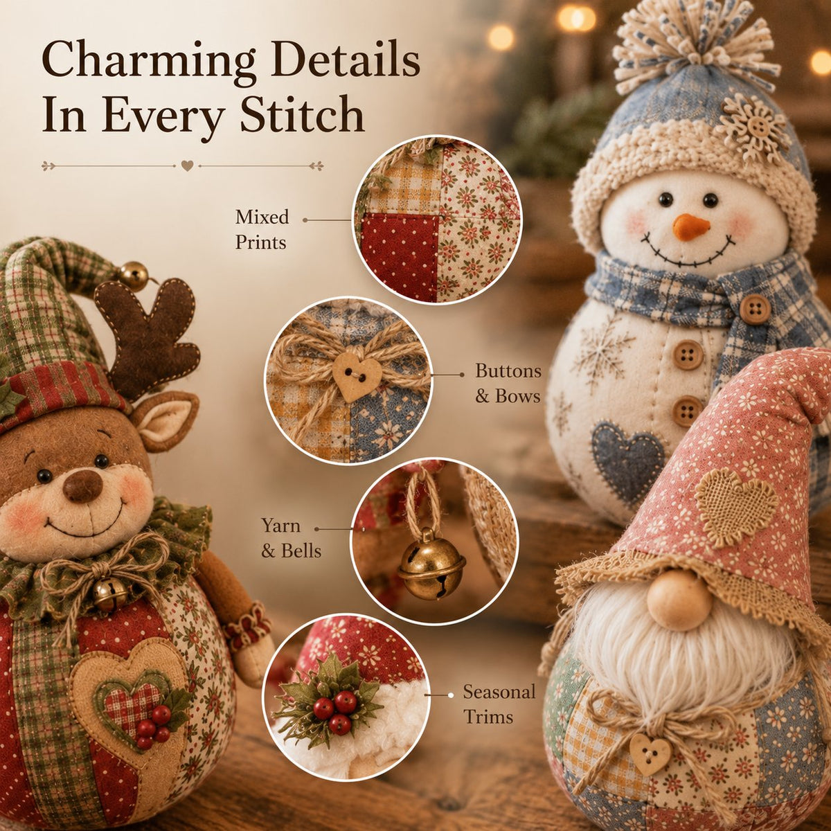 🔥Last Day 49% OFF - 🎄🎅Patchwork Fabric Doll DIY Kit | ✨Create a Cozy Handmade Character for Every Season!